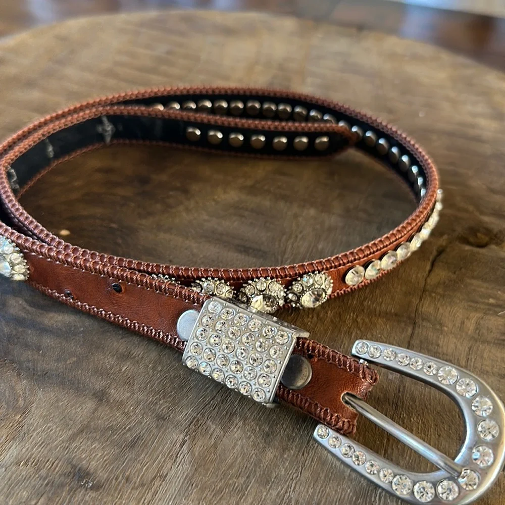 SHYANNE® GIRL'S OSTRICH PRINT RHINESTONE BELT